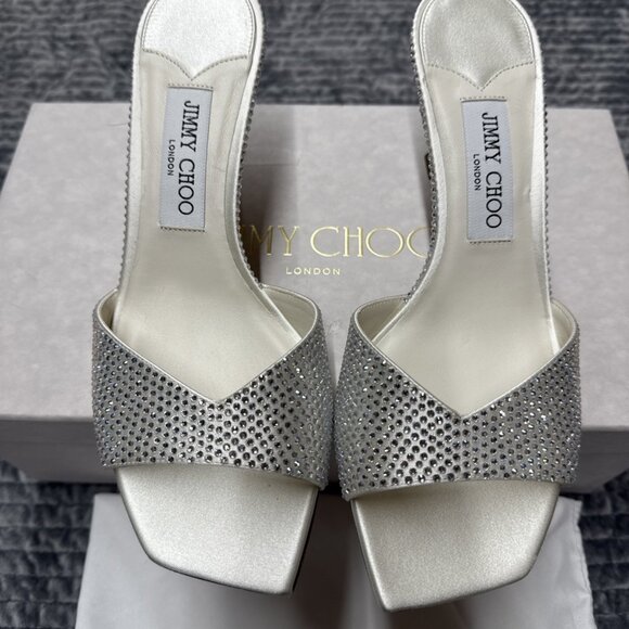 Jimmy Choo Skye 70 Ivory/clear Rhinestone And Satin High Heel - Picture 3 of 10